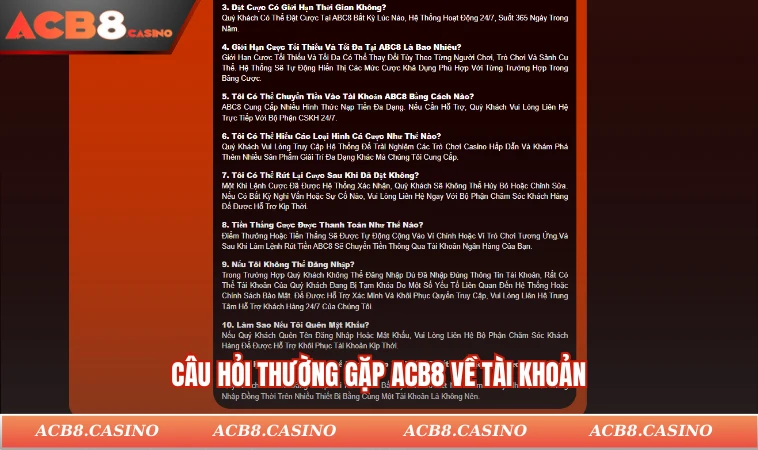 Câu hỏi thường gặp ACB8 về tài khoản