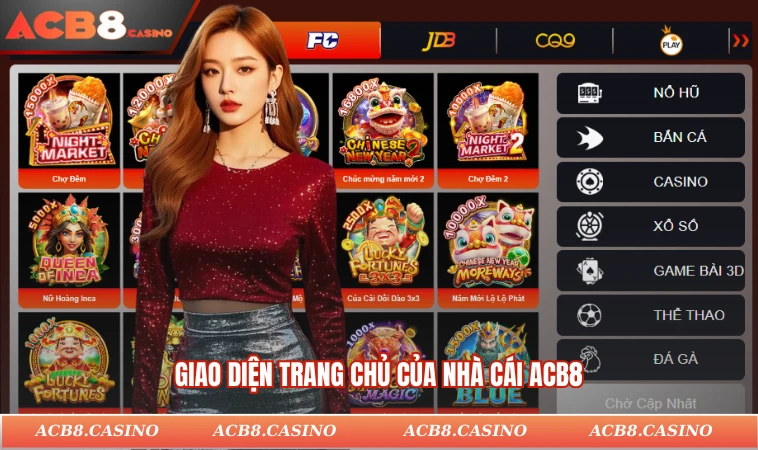 Giao diện trang chủ của nhà cái ACB8