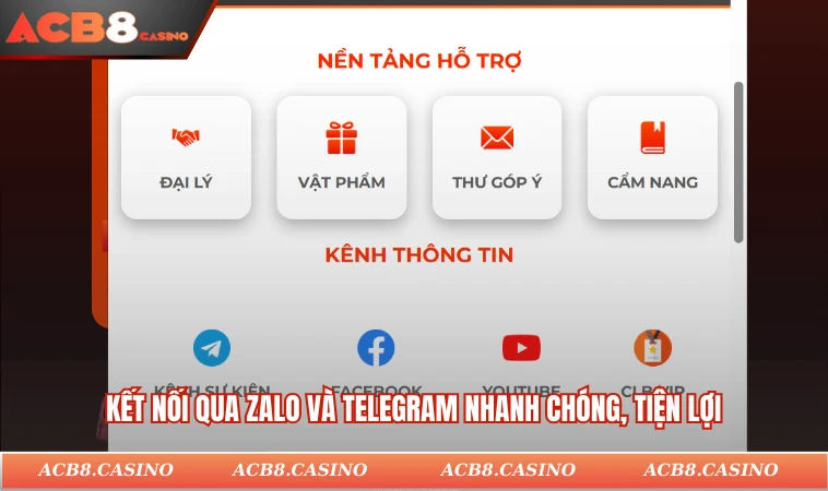 Liên hệ ACB8 2 Kết nối qua Zalo và Telegram nhanh chóng, tiện lợi